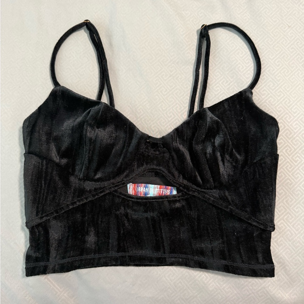 Black velvet crop top with adjustable straps